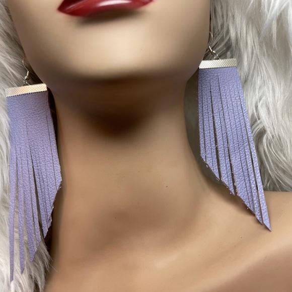 Hand Crafted Jewelry - Leather HAND CRAFTED Purple Fringe Earrings